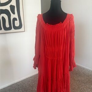 Free People Vibrant Red Long Sleeve Dress